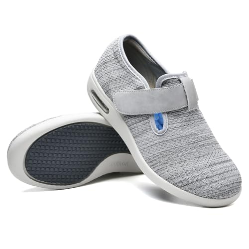 JTNZDAW Diabetiker Schuhe Herren Extra Weit Klettverschluss Medizinische Damen Pensionisten Hausschuhe Senioren Geschwollene Füße Gesundheitsschuhe Verbandsschuhe(Gray,49 EU) von JTNZDAW