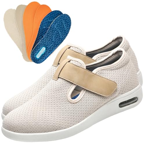 JTNZDAW Diabetiker Schuhe Herren Hausschuhe Klettverschluss für Geschwollene Füße Damen Extra Weit Medizinische Damenschuhe(Beige,40.5 EU) von JTNZDAW
