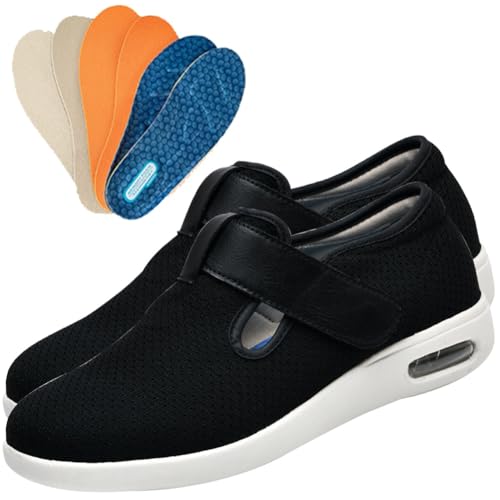 JTNZDAW Diabetiker Schuhe Herren Hausschuhe Klettverschluss für Geschwollene Füße Damen Extra Weit Medizinische Damenschuhe(Black,45 EU) von JTNZDAW