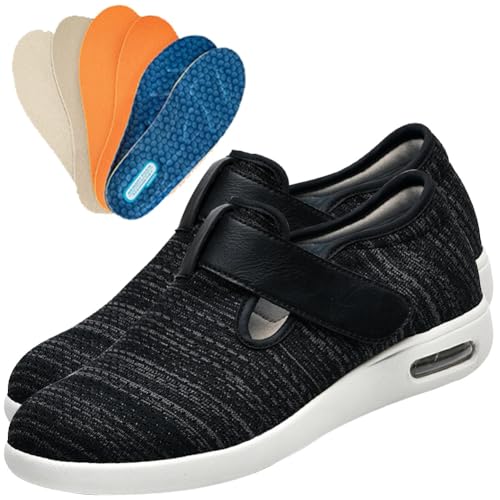 JTNZDAW Diabetiker Schuhe Herren Hausschuhe Klettverschluss für Geschwollene Füße Damen Extra Weit Medizinische Damenschuhe(BlackGrey,44.5 EU) von JTNZDAW