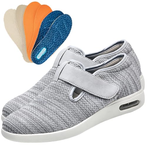 JTNZDAW Diabetiker Schuhe Herren Hausschuhe Klettverschluss für Geschwollene Füße Damen Extra Weit Medizinische Damenschuhe(Gray,39 EU) von JTNZDAW