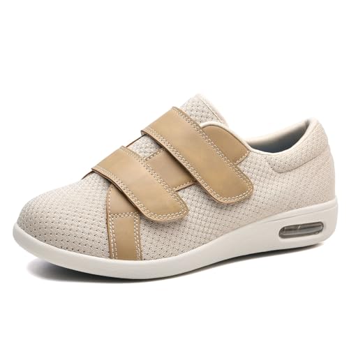 JTNZDAW Diabetikerschuhe Extra Weit Herren Orthopädische Schuhe Damen für Diabetiker Verbandsschuhe Hallux Valgus Geschwollene Füße(Beige,48 EU) von JTNZDAW