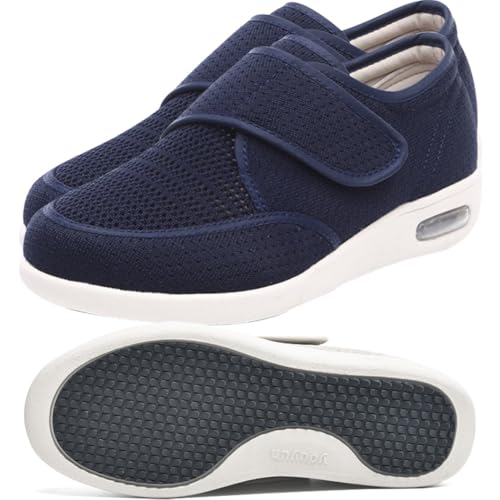 JTNZDAW Gesundheitshausschuhe Damen mit Klettverschluss Diabetiker Hausschuhe Senioren Schuhe Gesundheitsschuhe Extra Breite Füße Orthopädische(Blue,37 EU) von JTNZDAW