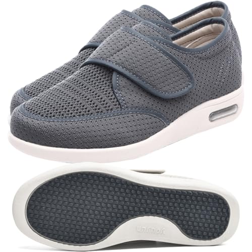 JTNZDAW Gesundheitshausschuhe Damen mit Klettverschluss Diabetiker Hausschuhe Senioren Schuhe Gesundheitsschuhe Extra Breite Füße Orthopädische(Gray,36 EU) von JTNZDAW