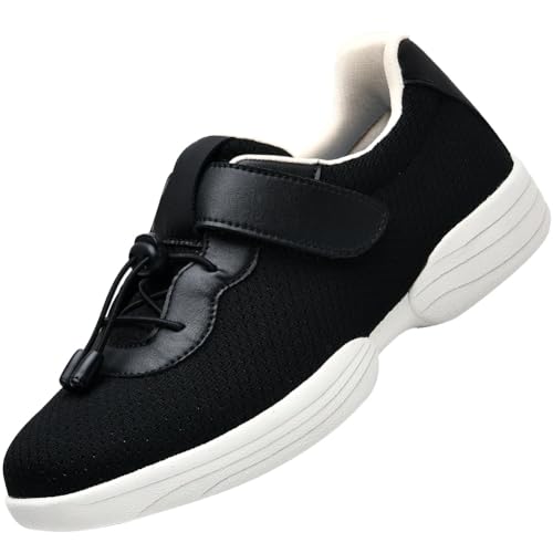 JTNZDAW Hausschuhe Senioren Damen Diabetikerschuhe Extra Weit Schuhe Diabetiker Klettverschluss Verbandsschuhe schuhe Hoher Spann(Black,37.5 EU) von JTNZDAW