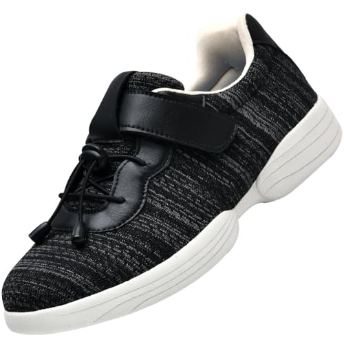 JTNZDAW Hausschuhe Senioren Damen Diabetikerschuhe Extra Weit Schuhe Diabetiker Klettverschluss Verbandsschuhe schuhe Hoher Spann(Black Gray,37.5 EU) von JTNZDAW