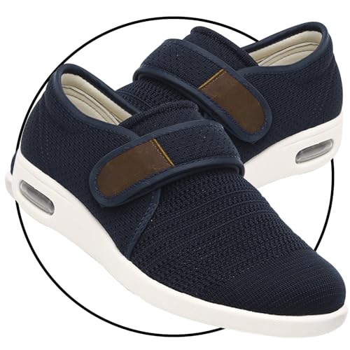 JTNZDAW Hausschuhe Senioren Herren Klettverschluss mit Gesundheitsschuhe Weit Walking Schuhe Damen Freizeit Turnschuhe für ältere Frauen Leichte Sneaker(Blue,43 EU) von JTNZDAW