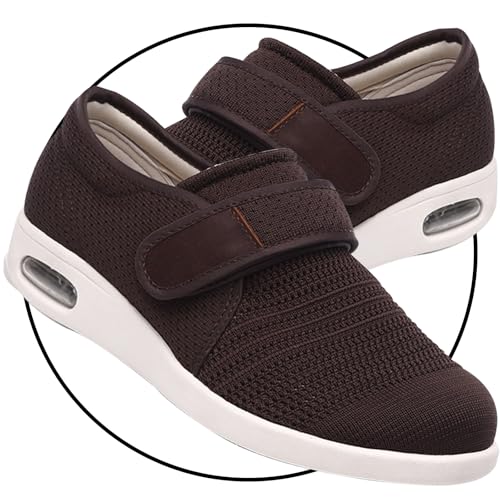 JTNZDAW Hausschuhe Senioren Herren Klettverschluss mit Gesundheitsschuhe Weit Walking Schuhe Damen Freizeit Turnschuhe für ältere Frauen Leichte Sneaker(Brown,46 EU) von JTNZDAW