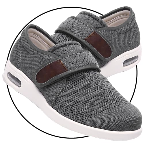 JTNZDAW Hausschuhe Senioren Herren Klettverschluss mit Gesundheitsschuhe Weit Walking Schuhe Damen Freizeit Turnschuhe für ältere Frauen Leichte Sneaker(Gray,47 EU) von JTNZDAW