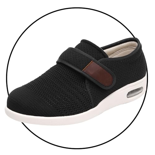 JTNZDAW Hausschuhe für Diabetiker Herren Schuhe Extra Weit Orthopädische Verstellbare Breite Sandalen Verbandschuhe Einlegesohle Klettverschluss(Black,44.5 EU) von JTNZDAW