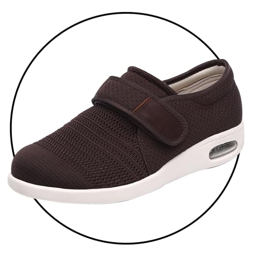 JTNZDAW Hausschuhe für Diabetiker Herren Schuhe Extra Weit Orthopädische Verstellbare Breite Sandalen Verbandschuhe Einlegesohle Klettverschluss(Brown,42 EU) von JTNZDAW