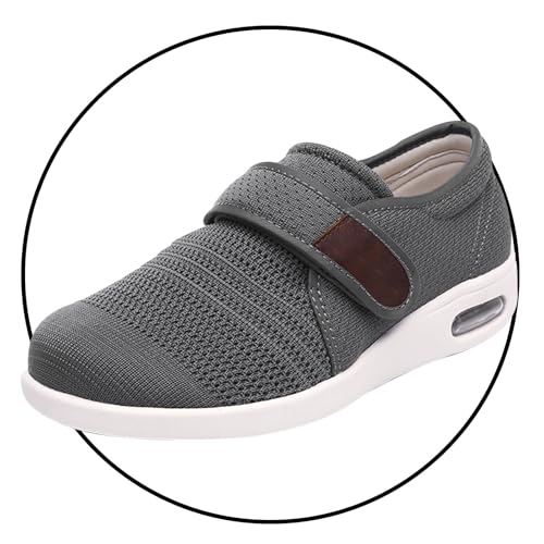 JTNZDAW Hausschuhe für Diabetiker Herren Schuhe Extra Weit Orthopädische Verstellbare Breite Sandalen Verbandschuhe Einlegesohle Klettverschluss(Gray,43.5 EU) von JTNZDAW