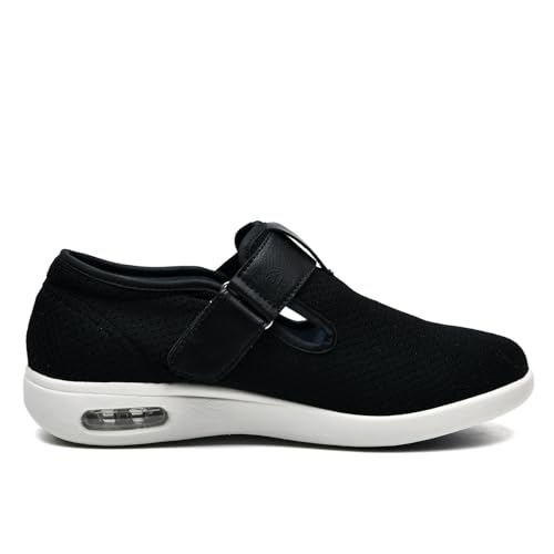 JTNZDAW Hausschuhe mit Klettverschluss Damen Diabetiker Schuhe Herren Extra Weit Weiter Schuh Verstellbar Hallux Sandalen für Breite Füße Orthopädische(Black,40 EU) von JTNZDAW