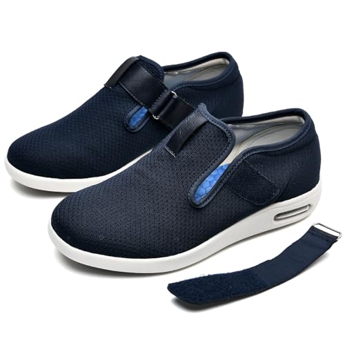 JTNZDAW Hausschuhe mit Klettverschluss Damen Diabetiker Schuhe Herren Extra Weit Weiter Schuh Verstellbar Hallux Sandalen für Breite Füße Orthopädische(Blue,43.5 EU) von JTNZDAW