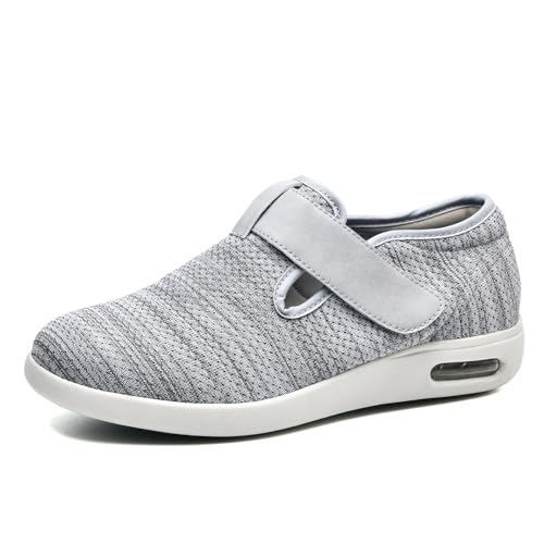 JTNZDAW Hausschuhe mit Klettverschluss Damen Diabetiker Schuhe Herren Extra Weit Weiter Schuh Verstellbar Hallux Sandalen für Breite Füße Orthopädische(Gray,48 EU) von JTNZDAW
