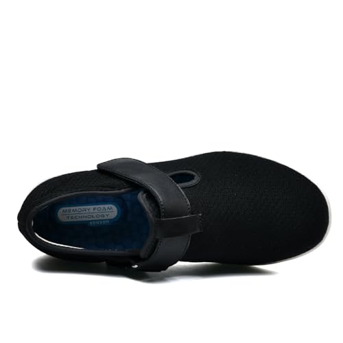 JTNZDAW Herren Schuhe Extra Breite Füße Diabetiker Orthopädische Damen Hausschuhe mit Klettverschluss Diabetikerschuhe Weit Verbandsschuhe(Black,38 EU) von JTNZDAW