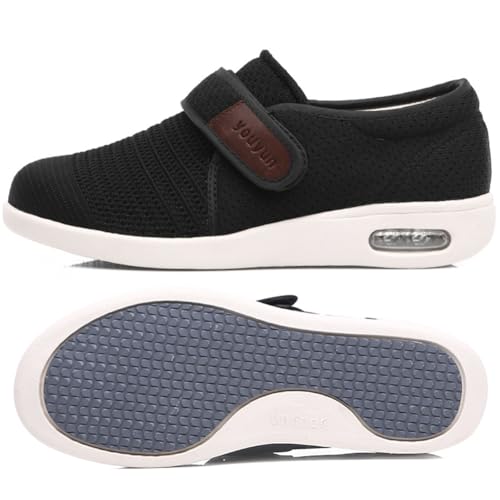 JTNZDAW Herren Schuhe Extra Breite Füße Klettverschluss Diabetiker Hausschuhe Weit Medizinische Herrenschuhe(Black,40.5 EU) von JTNZDAW