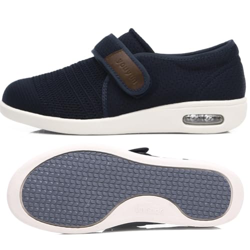 JTNZDAW Herren Schuhe Extra Breite Füße Klettverschluss Diabetiker Hausschuhe Weit Medizinische Herrenschuhe(Blue,45 EU) von JTNZDAW