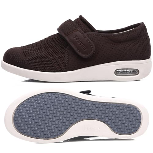 JTNZDAW Herren Schuhe Extra Breite Füße Klettverschluss Diabetiker Hausschuhe Weit Medizinische Herrenschuhe(Brown,43.5 EU) von JTNZDAW
