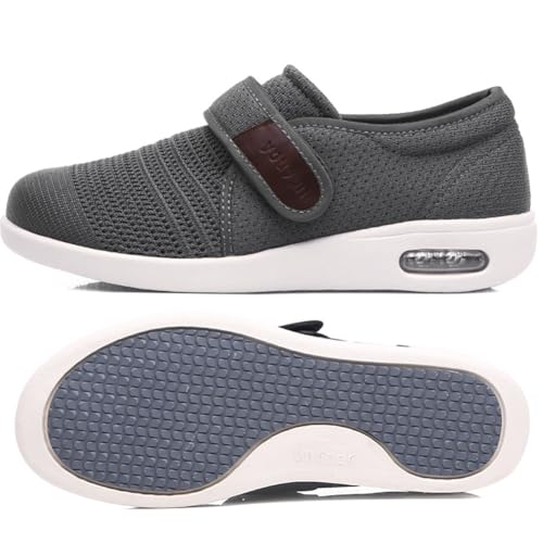 JTNZDAW Herren Schuhe Extra Breite Füße Klettverschluss Diabetiker Hausschuhe Weit Medizinische Herrenschuhe(Gray,44.5 EU) von JTNZDAW