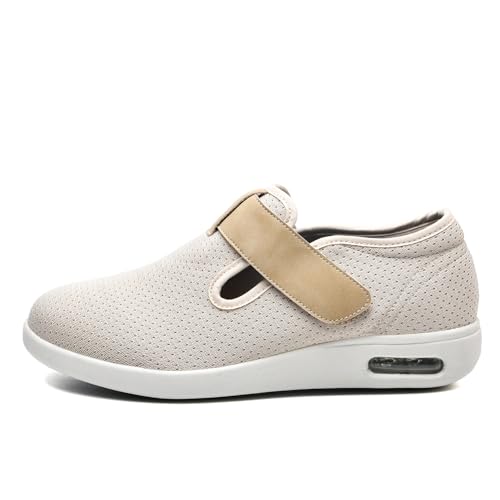 JTNZDAW Klettverschluss Schuhe Damen Diabetikerschuhe Extra Weit Herren Pensionisten Diabetiker Hausschuhe Senioren mit Verbandsschuhe(Beige,46 EU) von JTNZDAW