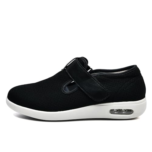 JTNZDAW Klettverschluss Schuhe Damen Diabetikerschuhe Extra Weit Herren Pensionisten Diabetiker Hausschuhe Senioren mit Verbandsschuhe(Black,37.5 EU) von JTNZDAW