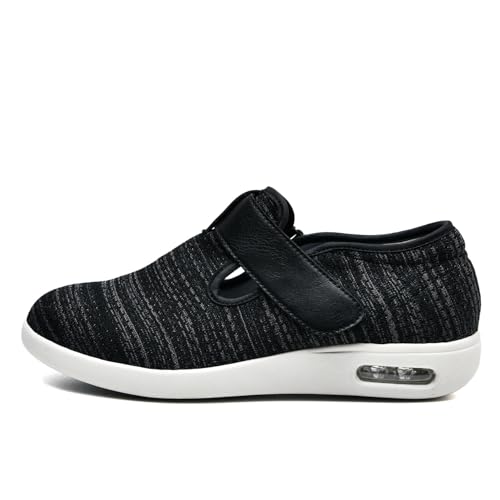 JTNZDAW Klettverschluss Schuhe Damen Diabetikerschuhe Extra Weit Herren Pensionisten Diabetiker Hausschuhe Senioren mit Verbandsschuhe(BlackGrey,48 EU) von JTNZDAW