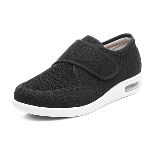 JTNZDAW Medizinische Schuhe Damen Senioren mit Klettverschluss verstellbare Diabetiker Hausschuhe Reha-Halbschuh Weite rutschhemmend(Black,37.5 EU) von JTNZDAW