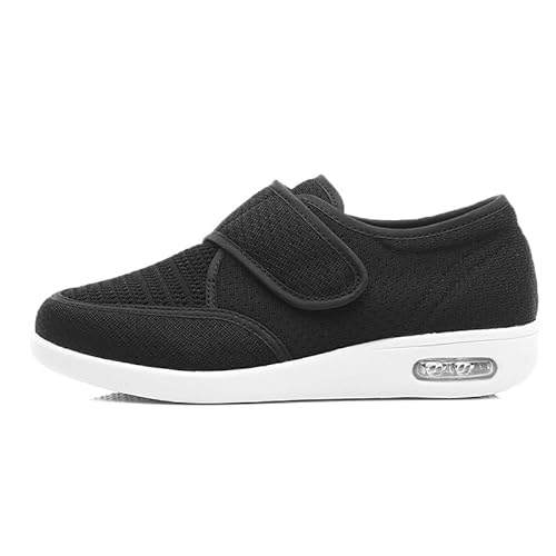 JTNZDAW Medizinische Schuhe Damen Verbandschuh Extra Weit Ohne SchnüRsenkel Diabetiker Gesundheitsschuhe mit Klettverschluss Breit Hausschuhe Senioren(Black,37.5 EU) von JTNZDAW