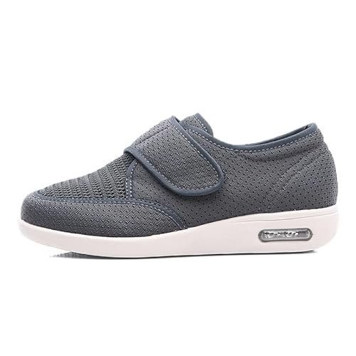 JTNZDAW Medizinische Schuhe Damen Verbandschuh Extra Weit Ohne SchnüRsenkel Diabetiker Gesundheitsschuhe mit Klettverschluss Breit Hausschuhe Senioren(Gray,38 EU) von JTNZDAW