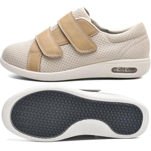 JTNZDAW Orthopädische Schuhe Herren Diabetiker Verbandsschuhe Extra Weit Hallux Valgus Damen Senioren mit Klettverschluss Hausschuhe(Beige,38 EU) von JTNZDAW