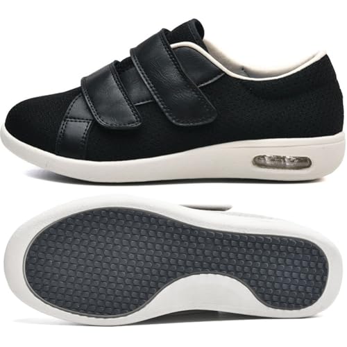 JTNZDAW Orthopädische Schuhe Herren Diabetiker Verbandsschuhe Extra Weit Hallux Valgus Damen Senioren mit Klettverschluss Hausschuhe(Black,41 EU) von JTNZDAW