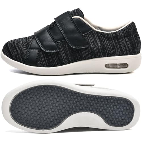 JTNZDAW Orthopädische Schuhe Herren Diabetiker Verbandsschuhe Extra Weit Hallux Valgus Damen Senioren mit Klettverschluss Hausschuhe(BlackGrey,49 EU) von JTNZDAW
