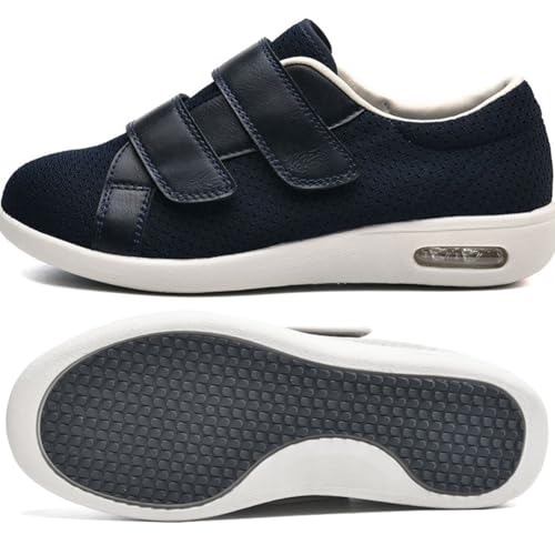 JTNZDAW Orthopädische Schuhe Herren Diabetiker Verbandsschuhe Extra Weit Hallux Valgus Damen Senioren mit Klettverschluss Hausschuhe(Blue,48 EU) von JTNZDAW