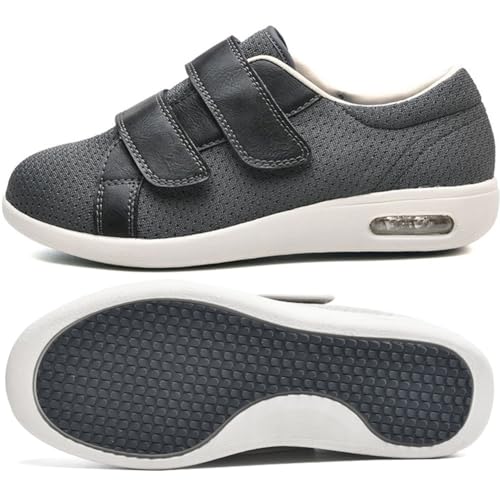 JTNZDAW Orthopädische Schuhe Herren Diabetiker Verbandsschuhe Extra Weit Hallux Valgus Damen Senioren mit Klettverschluss Hausschuhe(Gray,41 EU) von JTNZDAW