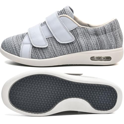 JTNZDAW Orthopädische Schuhe Herren Diabetiker Verbandsschuhe Extra Weit Hallux Valgus Damen Senioren mit Klettverschluss Hausschuhe(LightGrey,42 EU) von JTNZDAW