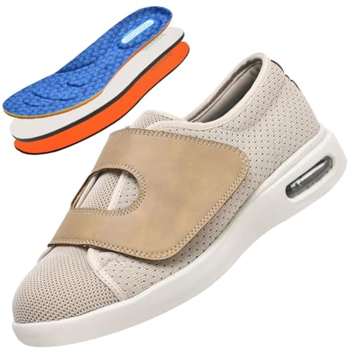 JTNZDAW Orthopädische Schuhe Herren Sportschuhe herren mit klettverschluss für Geschwollene Füße Senioren Diabetiker Hausschuhe Extra Weit Klettverschluss Diabetikerschuhe Damen(Beige,43 EU) von JTNZDAW