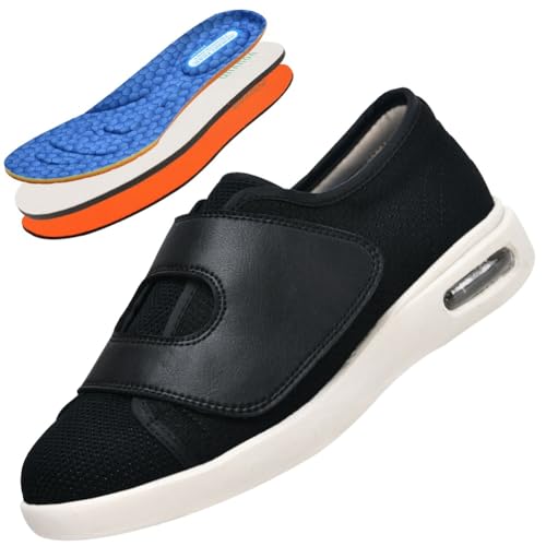 JTNZDAW Orthopädische Schuhe Herren Sportschuhe herren mit klettverschluss für Geschwollene Füße Senioren Diabetiker Hausschuhe Extra Weit Klettverschluss Diabetikerschuhe Damen(Black,45 EU) von JTNZDAW
