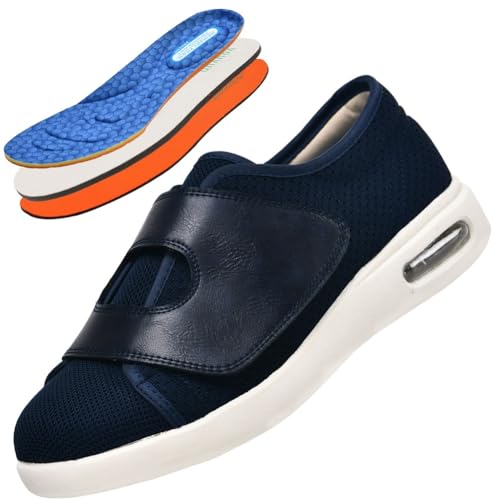 JTNZDAW Orthopädische Schuhe Herren Sportschuhe herren mit klettverschluss für Geschwollene Füße Senioren Diabetiker Hausschuhe Extra Weit Klettverschluss Diabetikerschuhe Damen(Blue,41 EU) von JTNZDAW