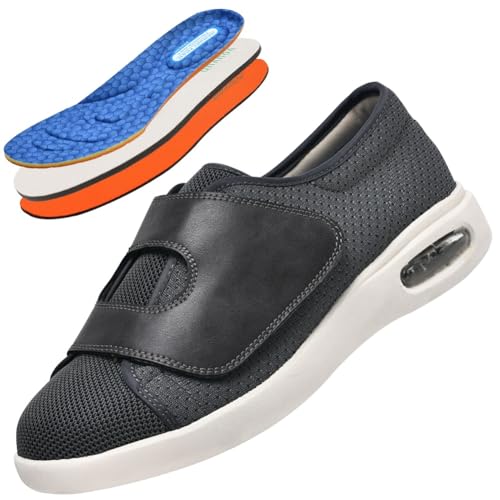 JTNZDAW Orthopädische Schuhe Herren Sportschuhe herren mit klettverschluss für Geschwollene Füße Senioren Diabetiker Hausschuhe Extra Weit Klettverschluss Diabetikerschuhe Damen(Gray,40.5 EU) von JTNZDAW