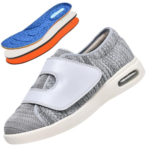 JTNZDAW Orthopädische Schuhe Herren Sportschuhe herren mit klettverschluss für Geschwollene Füße Senioren Diabetiker Hausschuhe Extra Weit Klettverschluss Diabetikerschuhe Damen(LightGrey,38 EU) von JTNZDAW