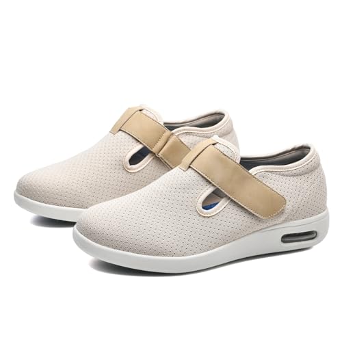 JTNZDAW Schuhe Breite Füße Herren Diabetiker schuhe herren Orthopädische für Extra Weit Verbandsschuhe Damen Hallux Valgus Hausschuhe senioren Senioren mit Klettverschluss(Beige,40.5 EU) von JTNZDAW