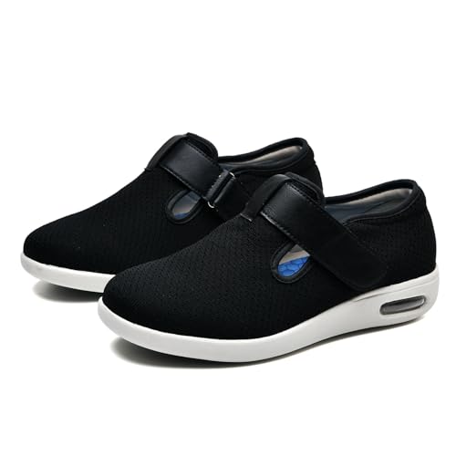 JTNZDAW Schuhe Breite Füße Herren Diabetiker schuhe herren Orthopädische für Extra Weit Verbandsschuhe Damen Hallux Valgus Hausschuhe senioren Senioren mit Klettverschluss(Black,40.5 EU) von JTNZDAW