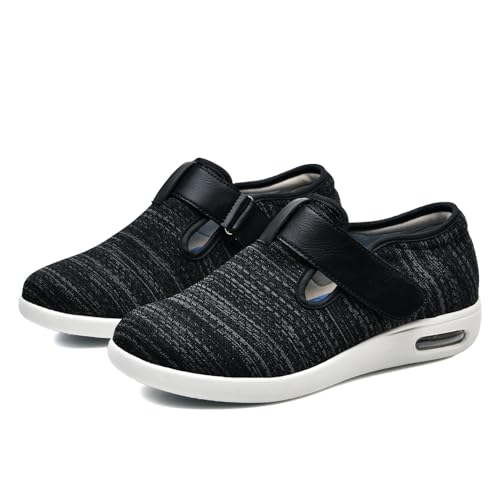 JTNZDAW Schuhe Breite Füße Herren Diabetiker schuhe herren Orthopädische für Extra Weit Verbandsschuhe Damen Hallux Valgus Hausschuhe senioren Senioren mit Klettverschluss(BlackGrey,42 EU) von JTNZDAW