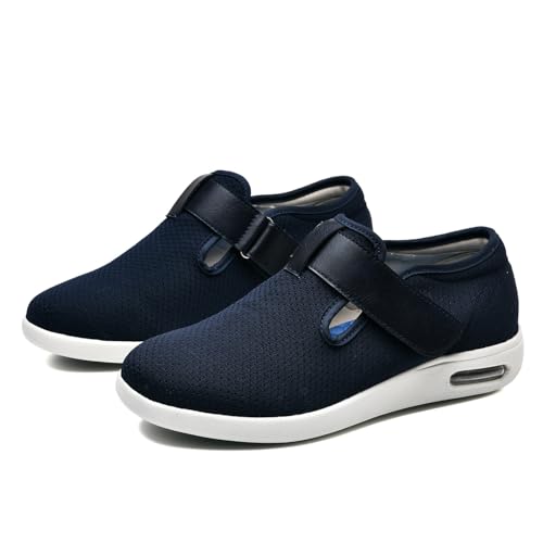JTNZDAW Schuhe Breite Füße Herren Diabetiker schuhe herren Orthopädische für Extra Weit Verbandsschuhe Damen Hallux Valgus Hausschuhe senioren Senioren mit Klettverschluss(Blue,49 EU) von JTNZDAW