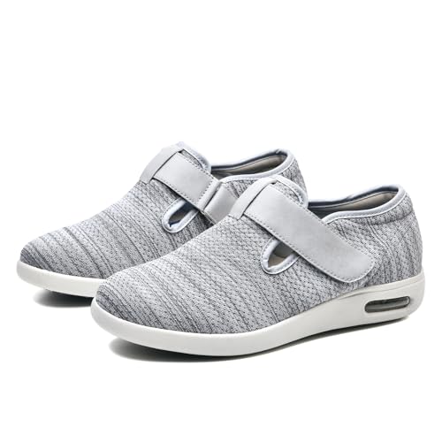 JTNZDAW Schuhe Breite Füße Herren Diabetiker schuhe herren Orthopädische für Extra Weit Verbandsschuhe Damen Hallux Valgus Hausschuhe senioren Senioren mit Klettverschluss(Gray,43 EU) von JTNZDAW