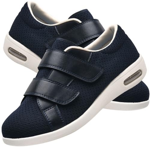 JTNZDAW Schuhe Breite Füße Herren Pensionisten Klettverschluss Damen Diabetiker Hausschuhe Senioren(Blue,43.5 EU) von JTNZDAW