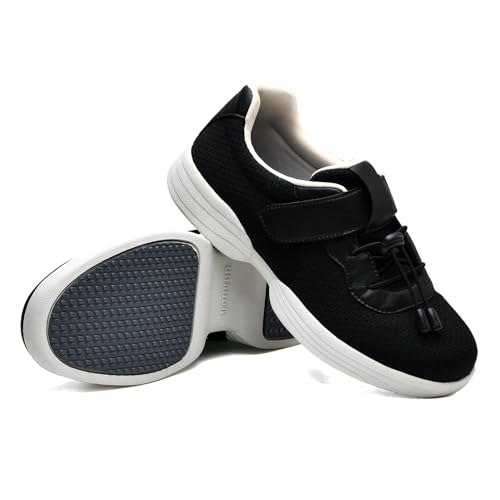 JTNZDAW Schuhe Damen Senioren Hallux Valgus mit Klettverschluss Hausschuhe Weit Verbandschuh Extra Medizinische(Black,37 EU) von JTNZDAW
