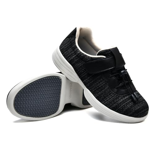 JTNZDAW Schuhe Damen Senioren Hallux Valgus mit Klettverschluss Hausschuhe Weit Verbandschuh Extra Medizinische(Black Gray,37 EU) von JTNZDAW