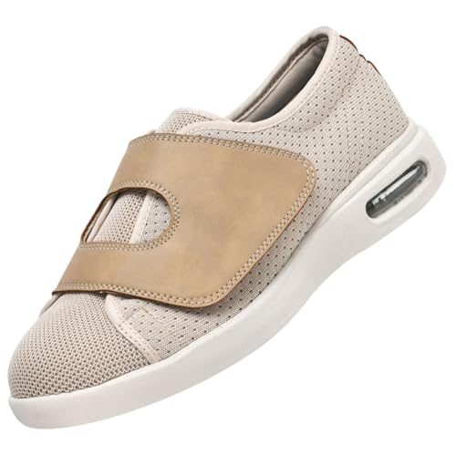 JTNZDAW Schuhe für Geschwollene Füße Herren Herrenschuhe mit Klettverschluss Diabetiker Hausschuhe Breiter Breite Orthopädische(Beige,44.5 EU) von JTNZDAW
